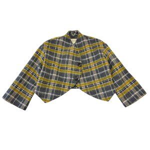 310 Mood Wool Blend Yellow Gray Plaid Cropped Jacket Size XXS Oversized Clueless